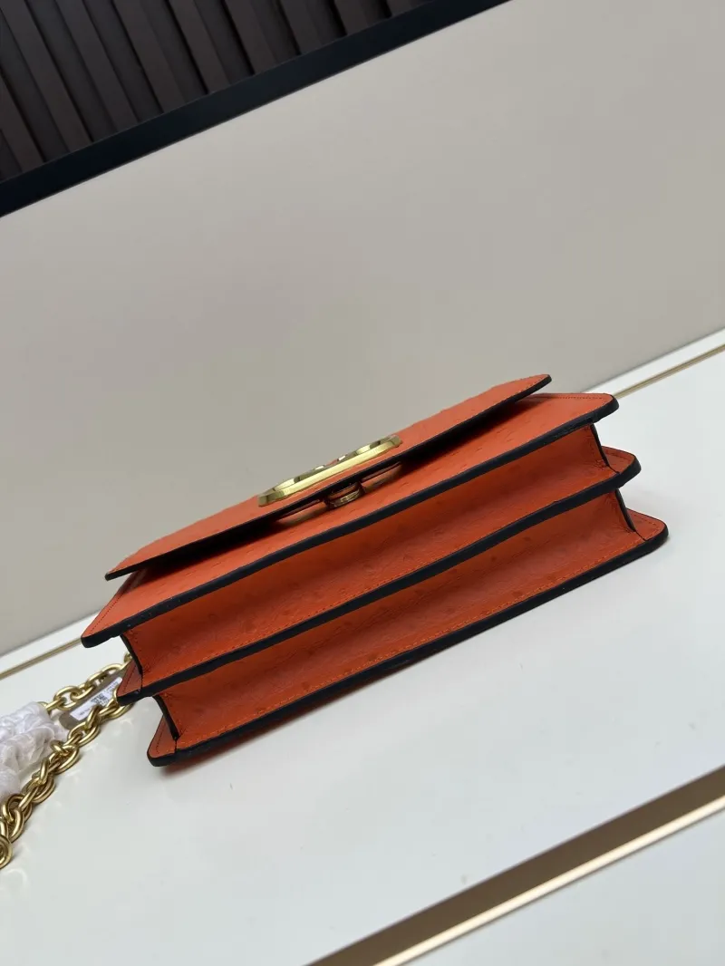 Valentino Orange Ostrich Leather Chain Satchel Bag 20261-2 - Image 5