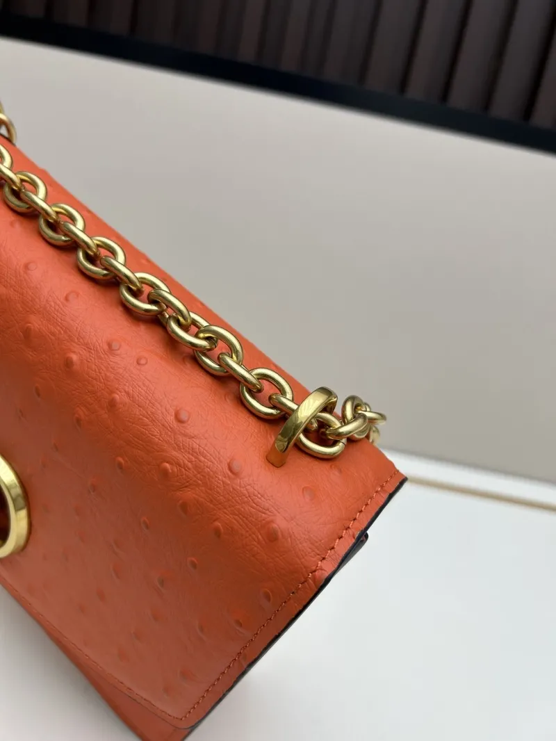 Valentino Orange Ostrich Leather Chain Satchel Bag 20261-2 - Image 6