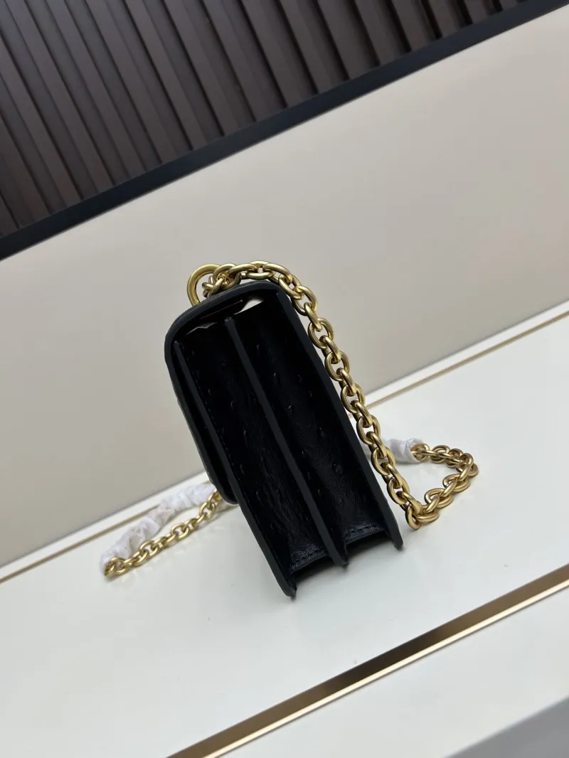 Alternative view of Valentino Black Ostrich Leather Chain Satchel Bag 20261-2