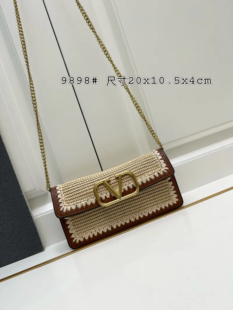 Valentino Beige Brown Raffia Woven Crossbody Bag 9898
