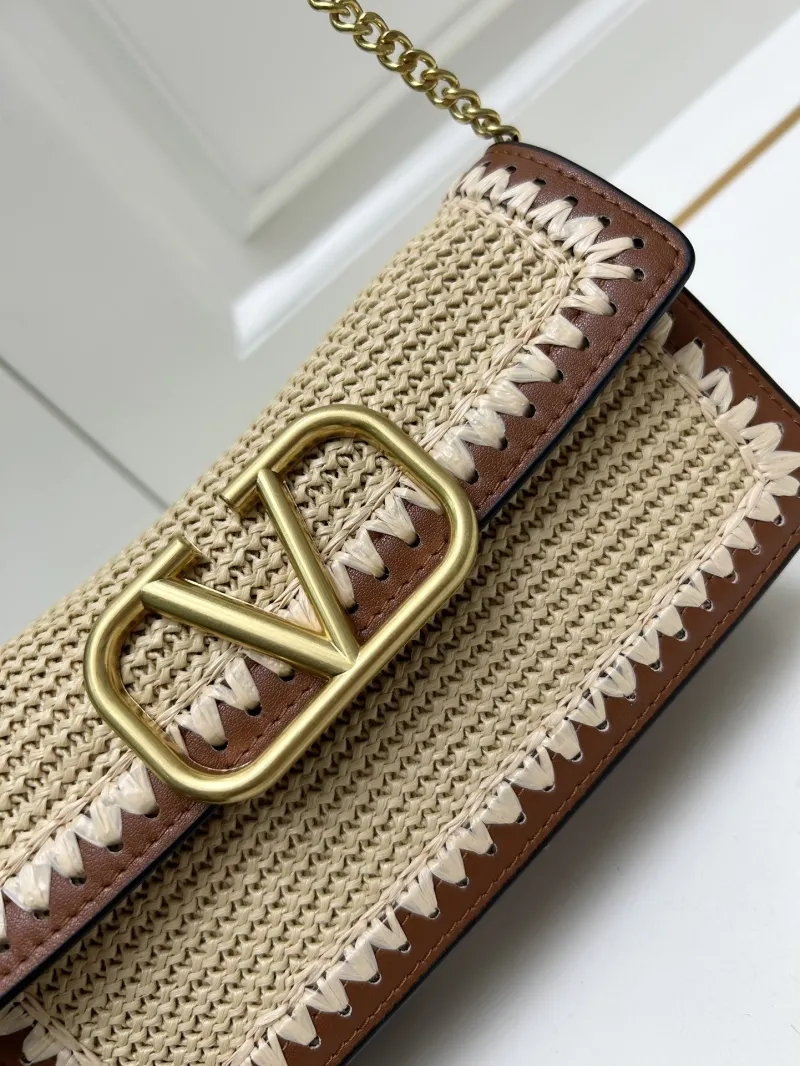 Valentino Beige Brown Raffia Woven Crossbody Bag 9898 - Image 3