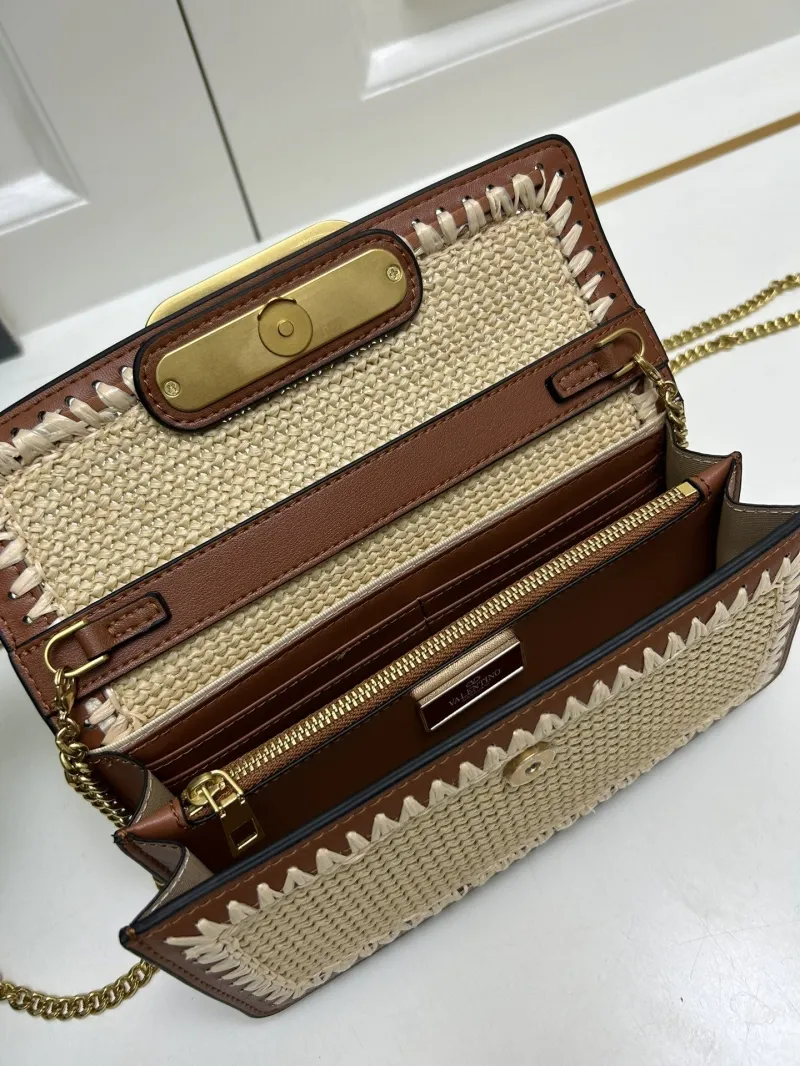 Valentino Beige Brown Raffia Woven Crossbody Bag 9898 - Image 8