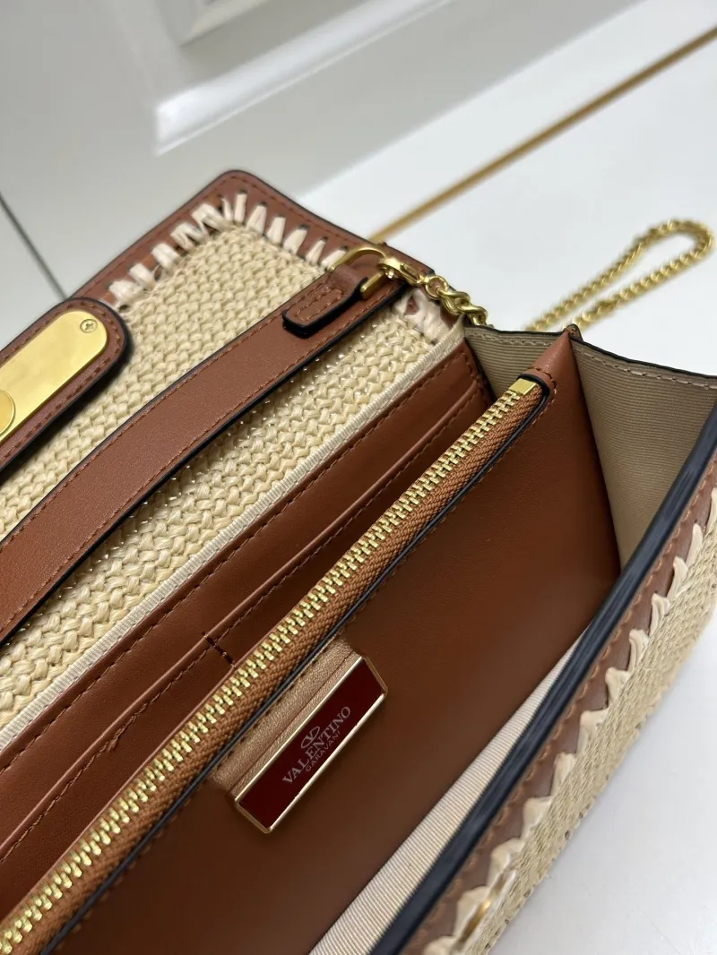 Valentino Beige Brown Raffia Woven Crossbody Bag 9898 - Image 9