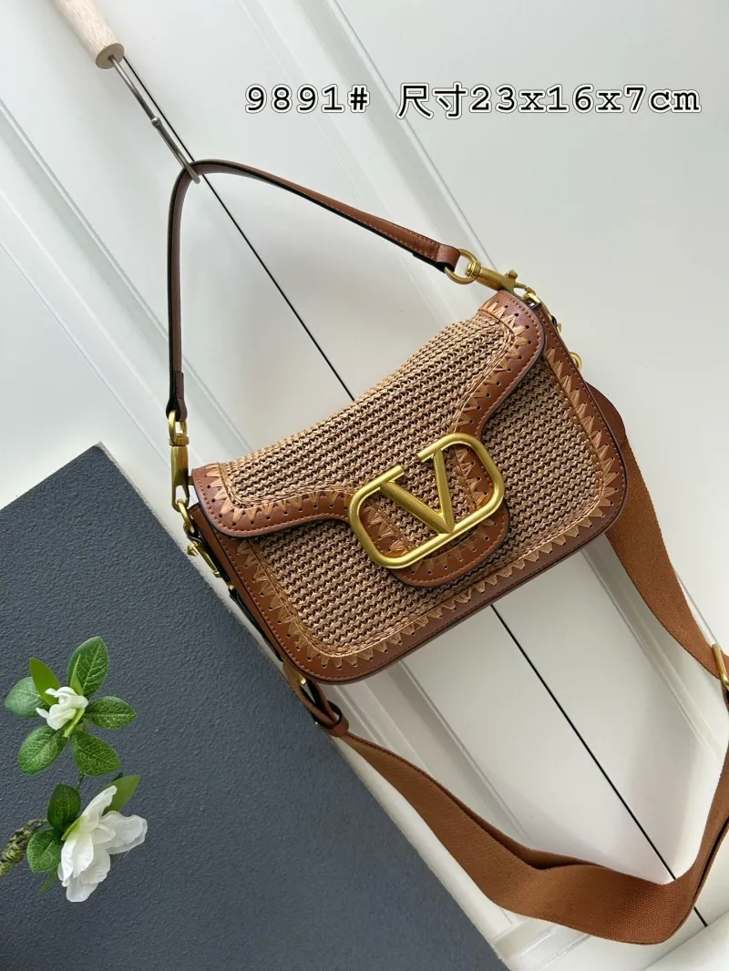 Valentino 9891 Brown Woven Satchel Bag