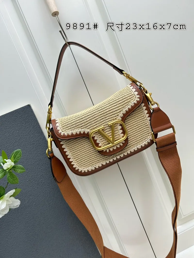 Valentino 9891 Beige Brown Woven Satchel Bag 23x16x7cm