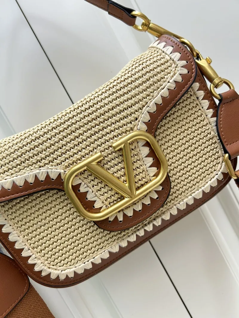 Valentino 9891 Beige Brown Woven Satchel Bag 23x16x7cm - Image 4