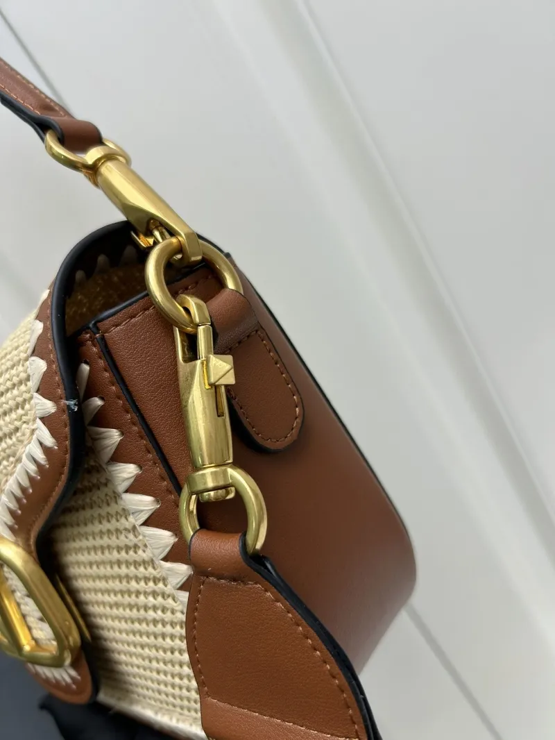 Valentino 9891 Beige Brown Woven Satchel Bag 23x16x7cm - Image 5