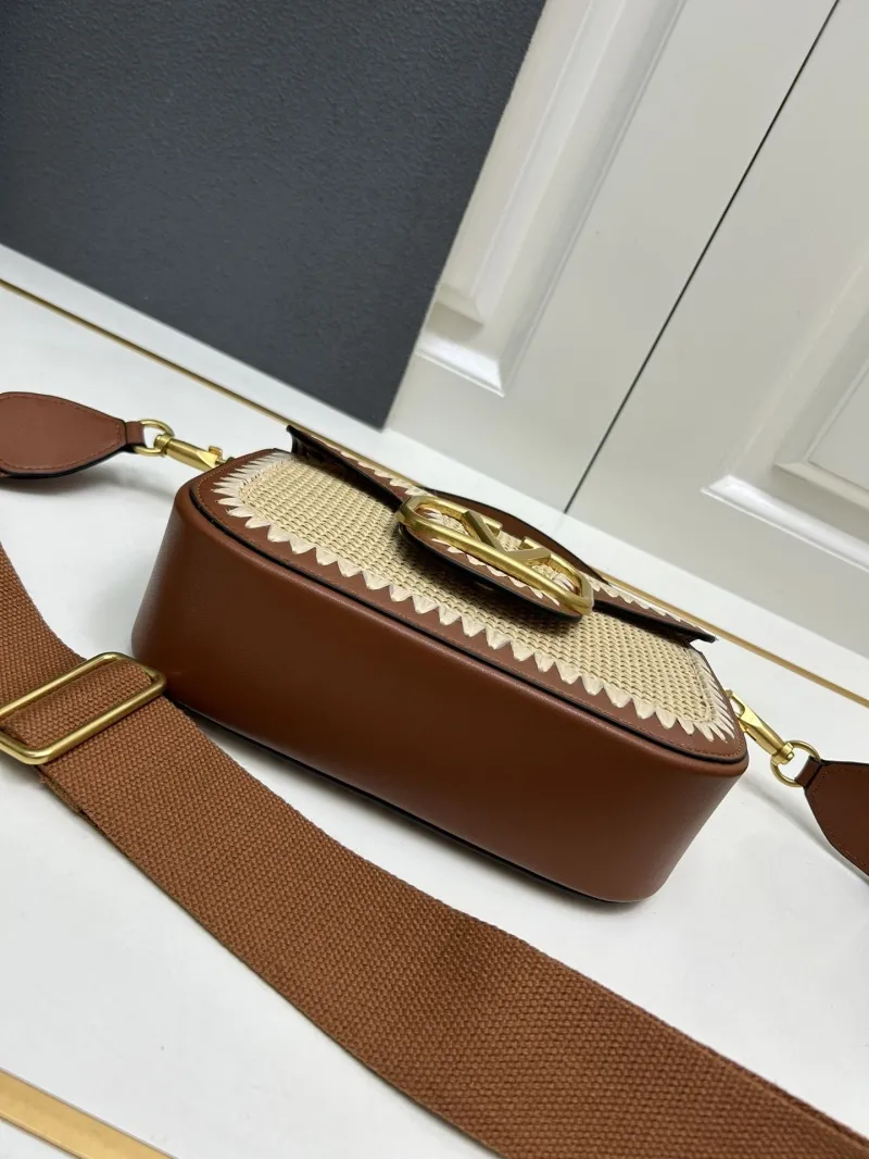 Valentino 9891 Beige Brown Woven Satchel Bag 23x16x7cm - Image 6