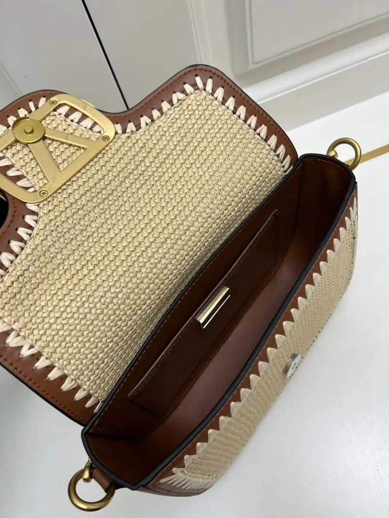 Valentino 9891 Beige Brown Woven Satchel Bag 23x16x7cm - Image 7