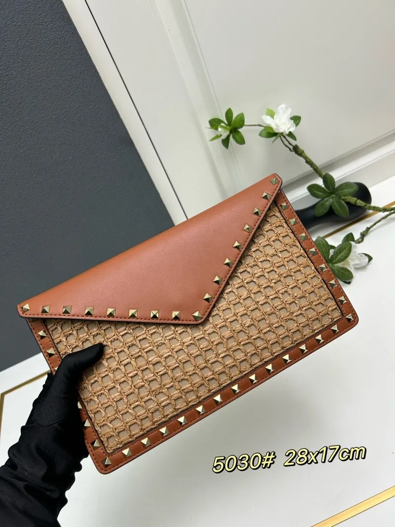 Valentino Brown Woven Clutch Bag 5030 28x17cm