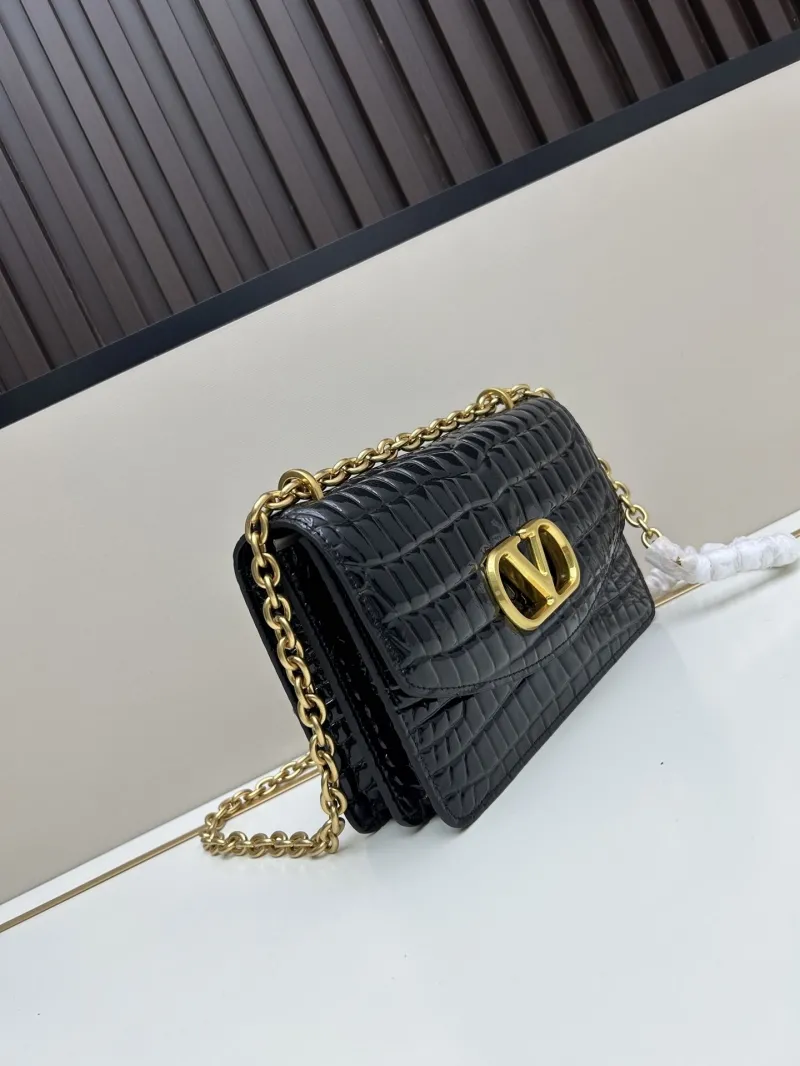Alternative view of Valentino Black Crocodile Embossed Chain Shoulder Bag 20261-1