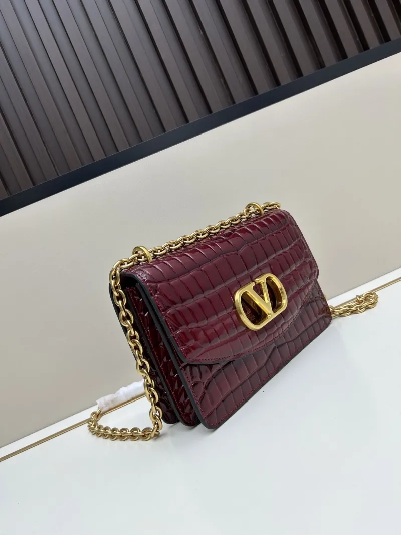 Alternative view of Valentino Burgundy Crocodile Embossed Chain Shoulder Bag 20261-1