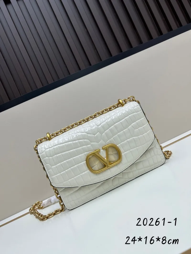 Valentino White Croc Embossed Satchel Bag 20261-1