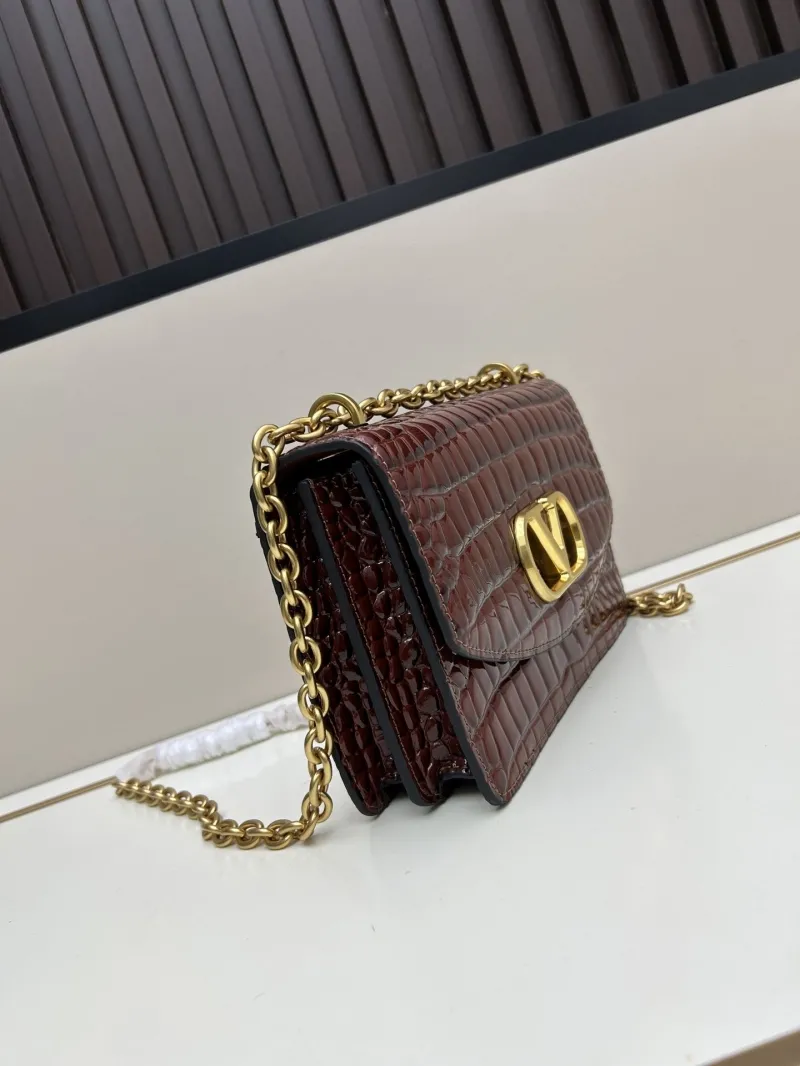 Alternative view of Valentino Brown Croc Embossed Chain Satchel Bag