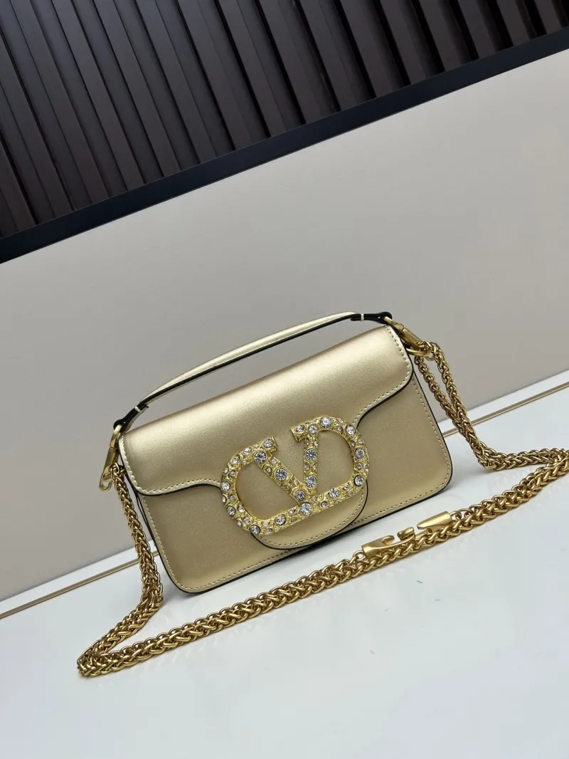 Valentino Gold Leather Chain Satchel Bag