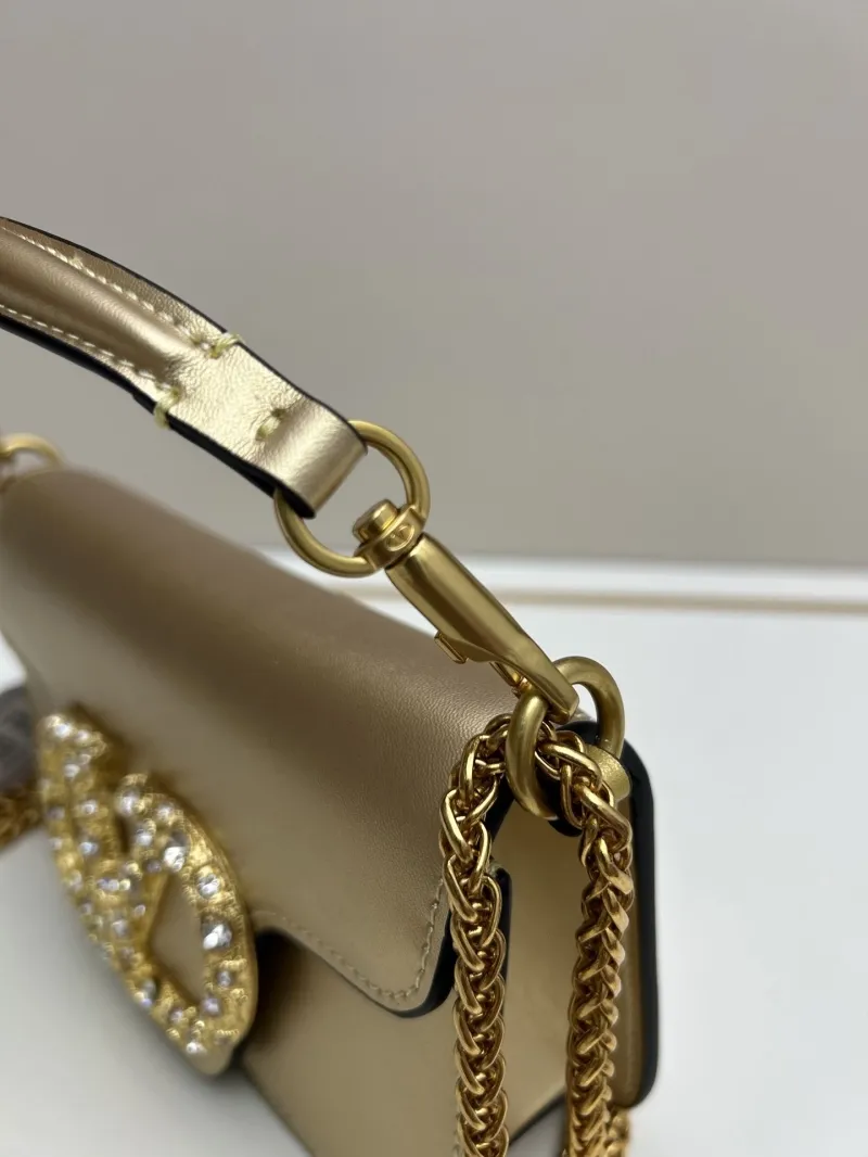 Valentino Gold Leather Chain Satchel Bag - Image 5