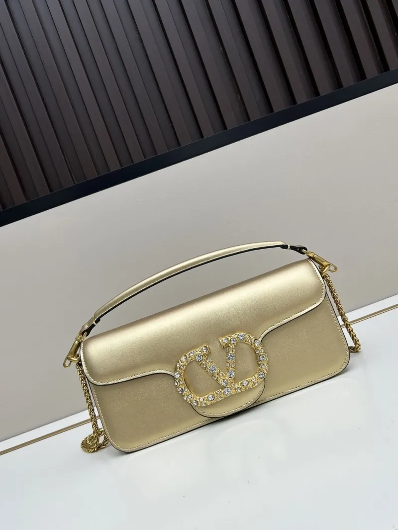 Valentino Gold Leather Satchel Bag with Chain Strap