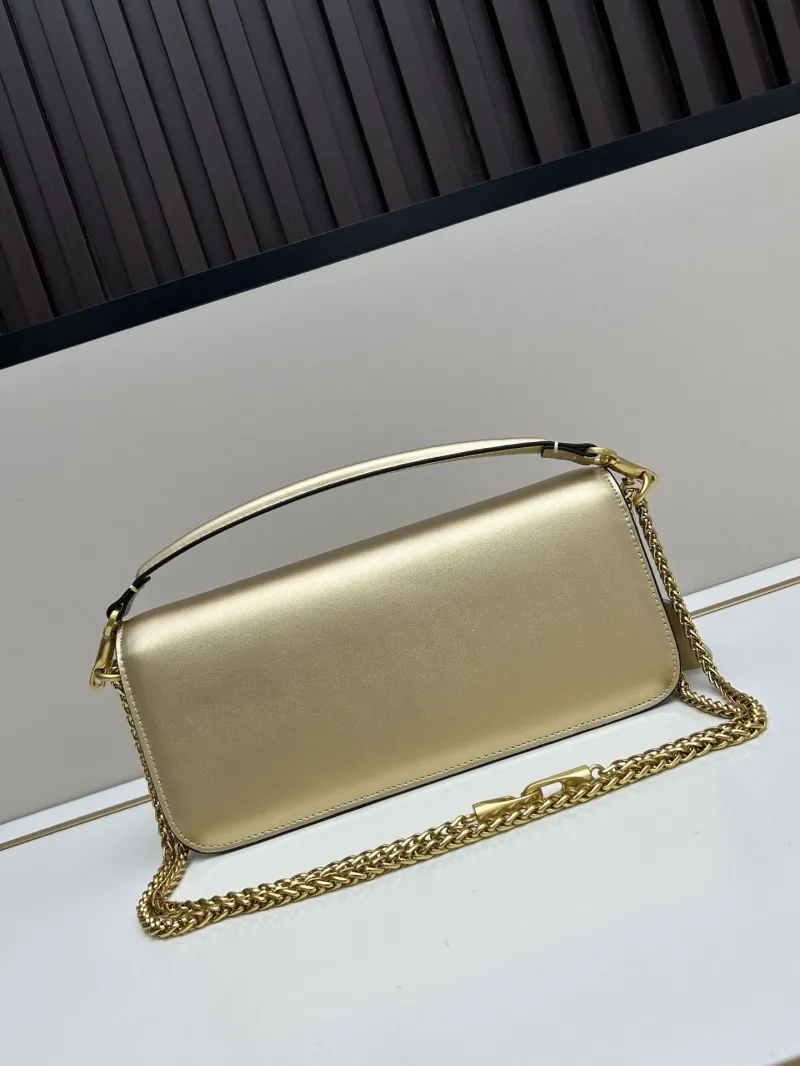 Valentino Gold Leather Satchel Bag with Chain Strap - Image 3