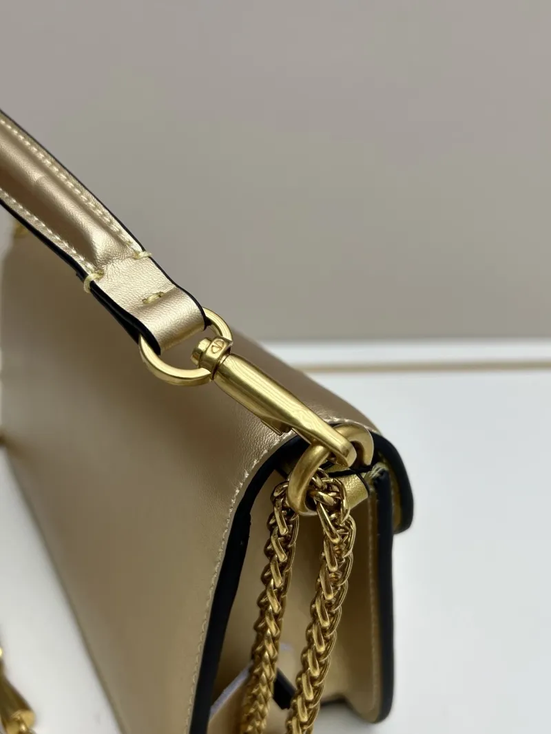Valentino Gold Leather Satchel Bag with Chain Strap - Image 4