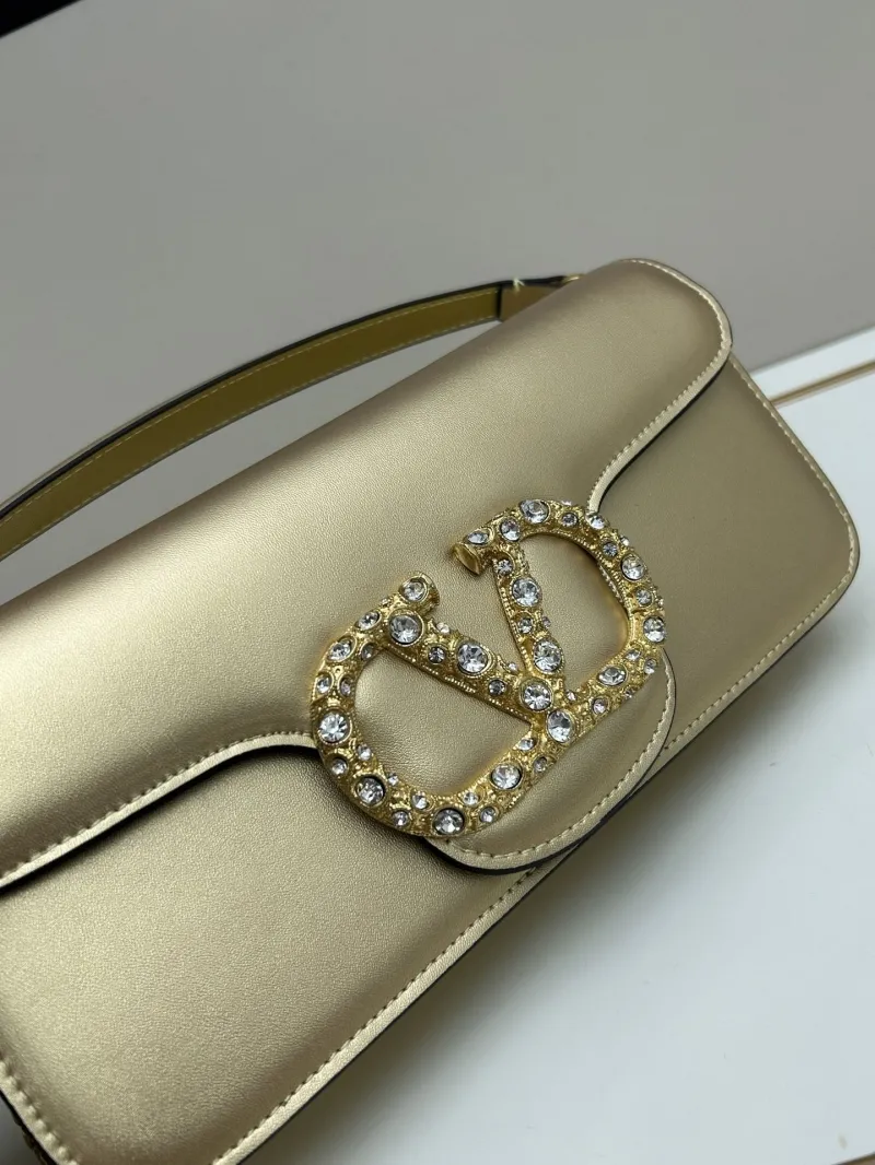 Valentino Gold Leather Satchel Bag with Chain Strap - Image 5