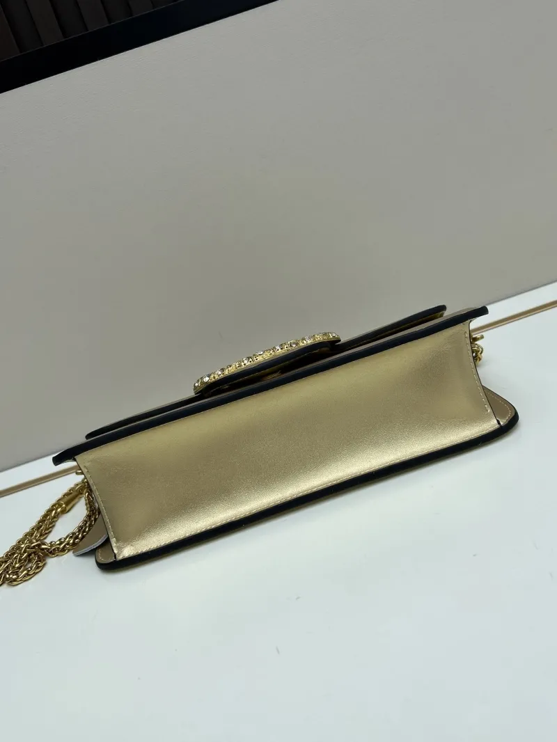 Valentino Gold Leather Satchel Bag with Chain Strap - Image 6