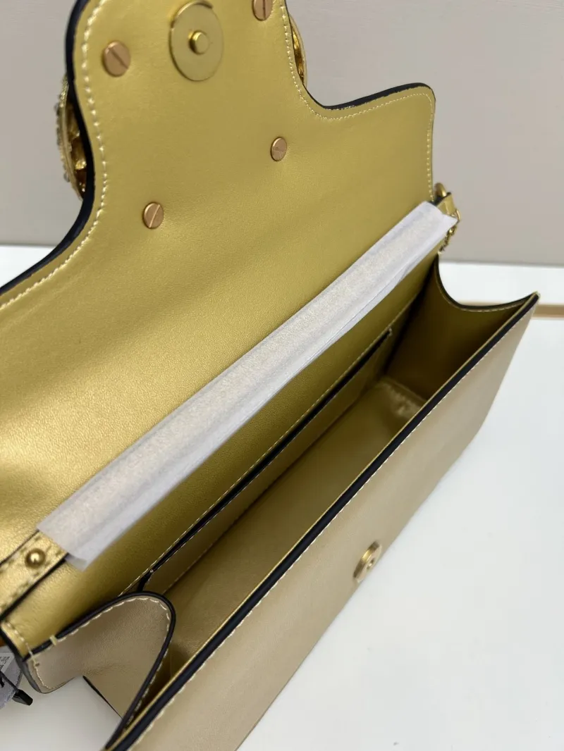 Valentino Gold Leather Satchel Bag with Chain Strap - Image 7