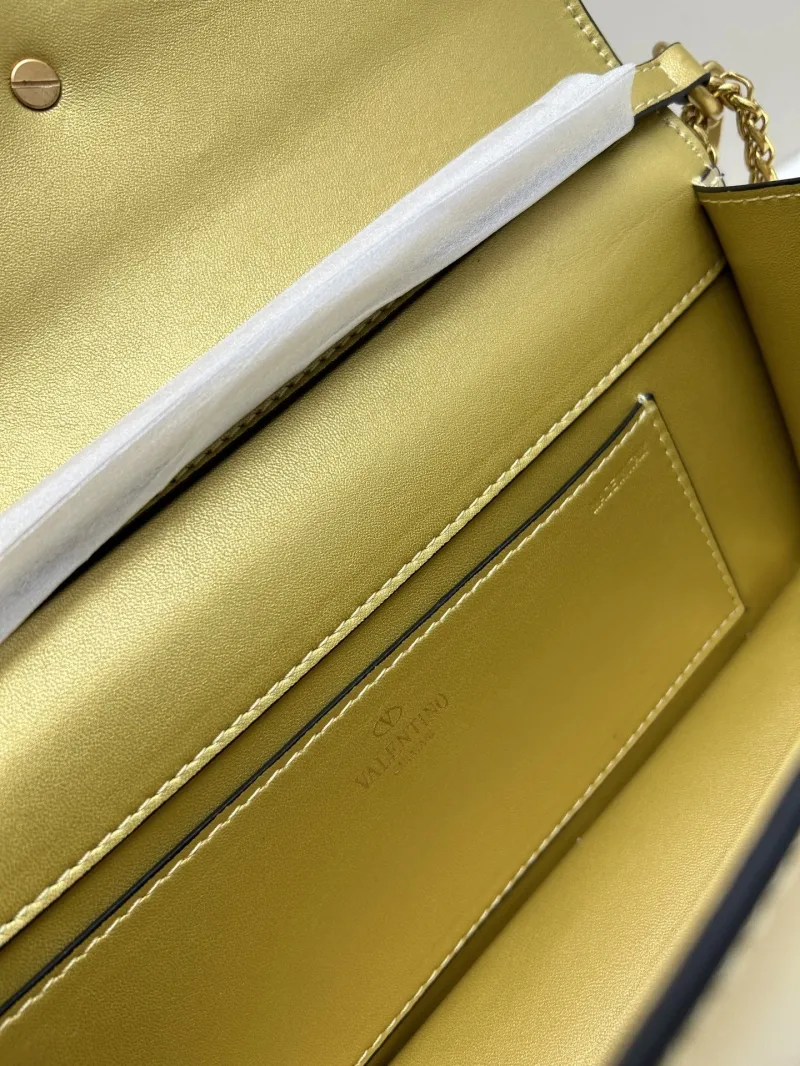 Valentino Gold Leather Satchel Bag with Chain Strap - Image 8