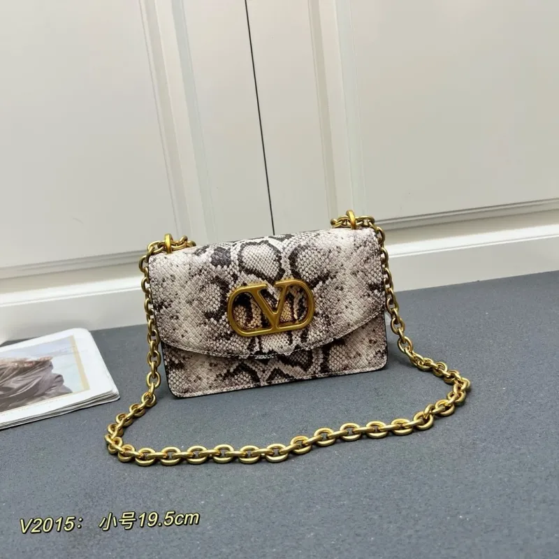 Valentino V2015 Small Snake Print Chain Satchel Bag