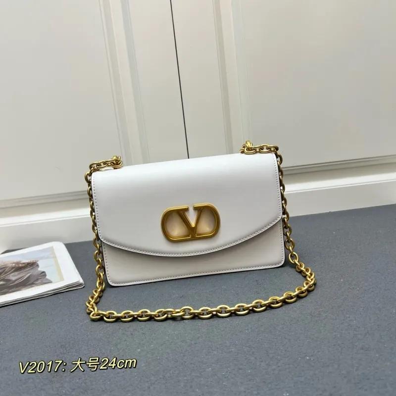 Valentino White V2017 Large Chain Satchel Bag