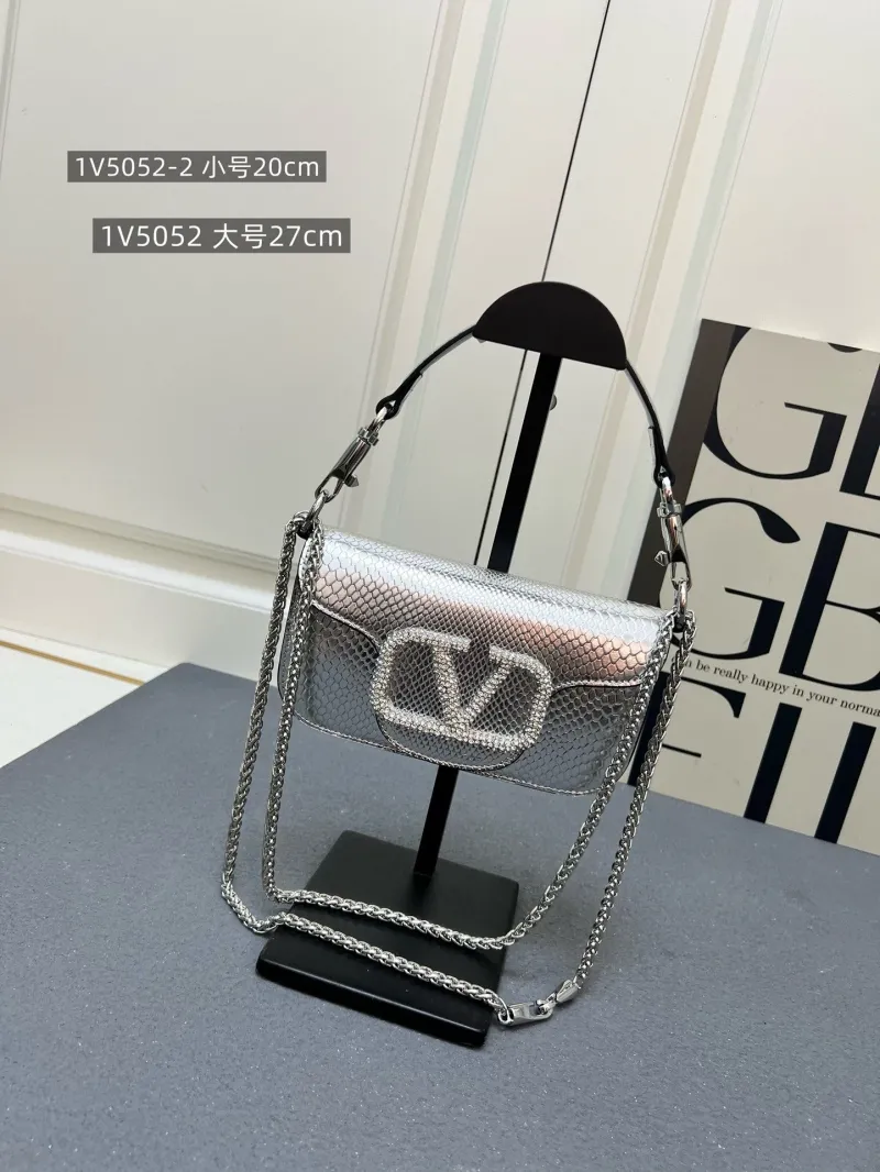 Valentino Silver Snake Satchel Bag 1V5052 Small