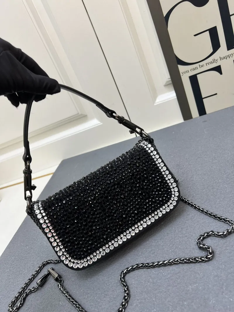 Valentino Black Crystal Embellished Satchel Bag 1V5022 Large - Image 3