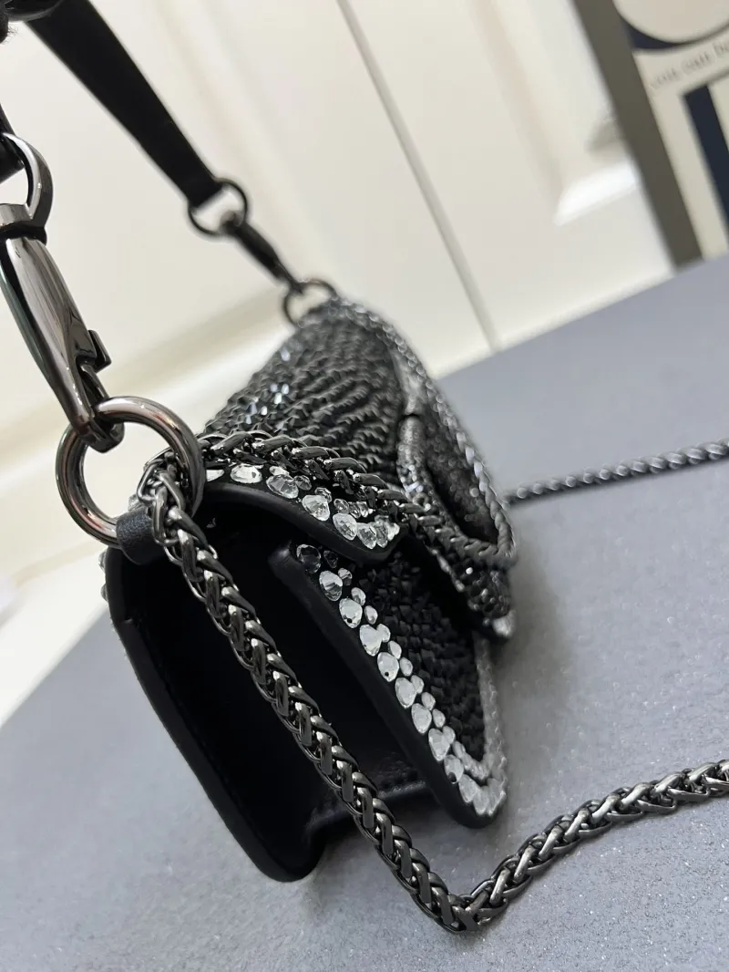 Valentino Black Crystal Embellished Satchel Bag 1V5022 Large - Image 5