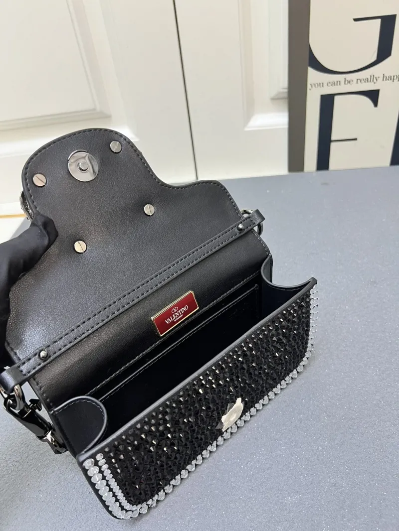 Valentino Black Crystal Embellished Satchel Bag 1V5022 Large - Image 7