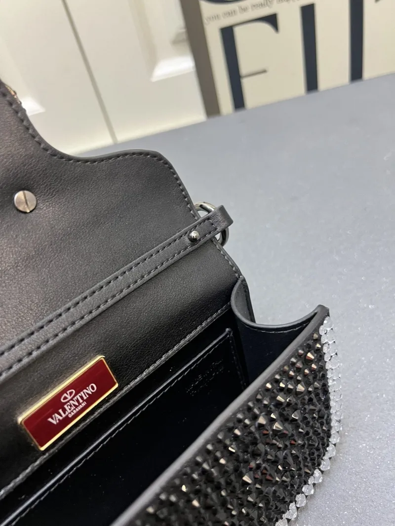 Valentino Black Crystal Embellished Satchel Bag 1V5022 Large - Image 8