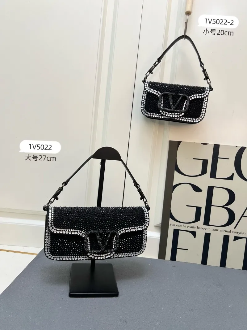 Valentino Black Crystal Embellished Satchel Bag 1V5022 Large - Image 9