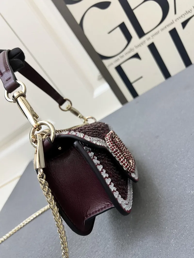 Valentino Burgundy Crystal Embellished Satchel Bag 1V5022 - Image 3