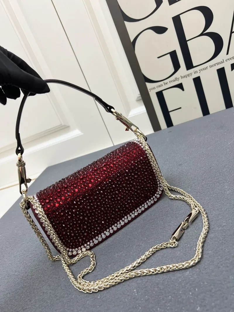 Valentino Burgundy Crystal Embellished Satchel Bag 1V5022 - Image 5