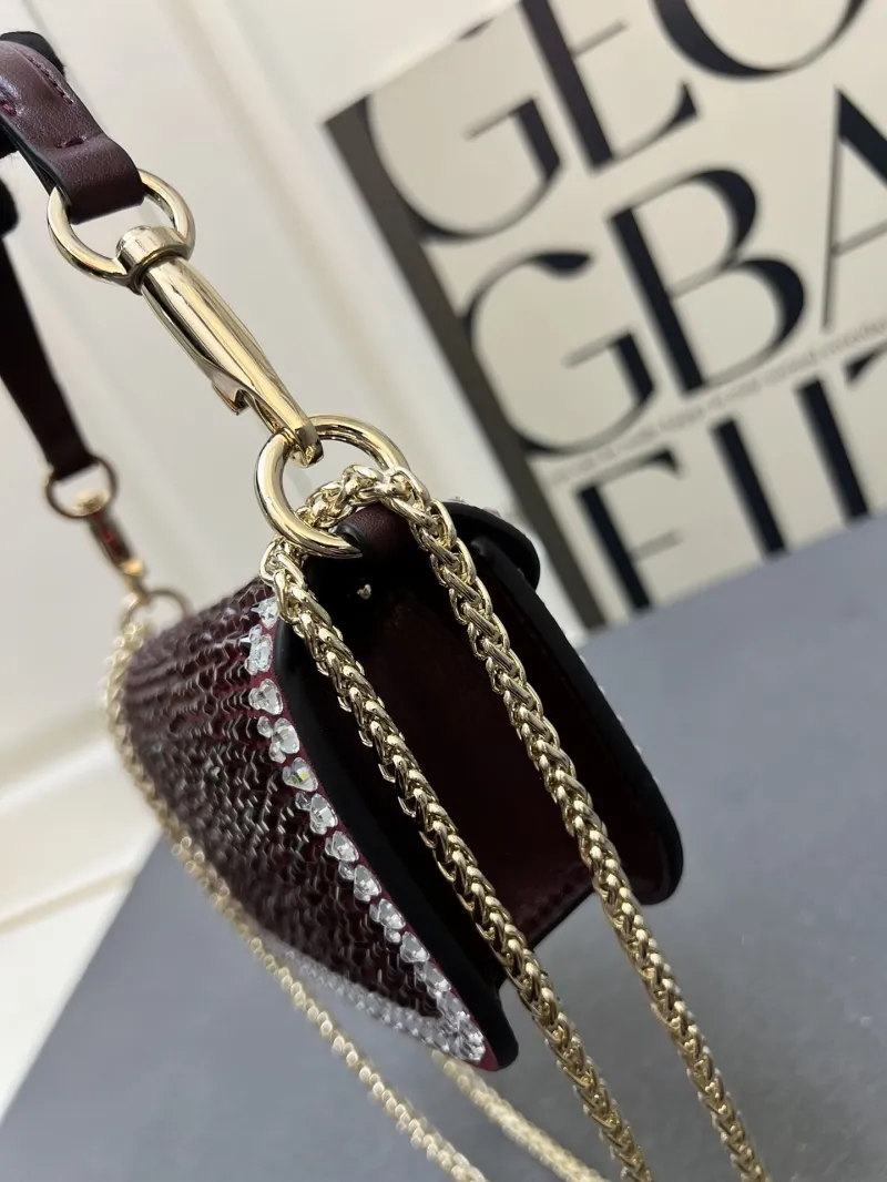 Valentino Burgundy Crystal Embellished Satchel Bag 1V5022 - Image 6
