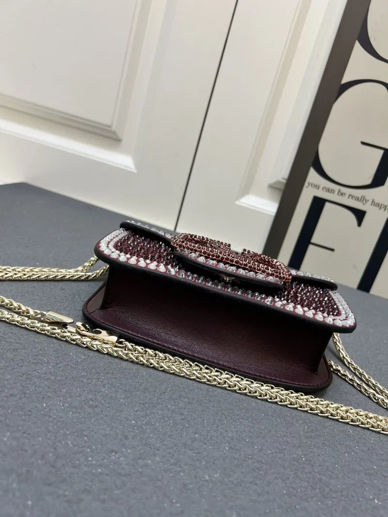 Valentino Burgundy Crystal Embellished Satchel Bag 1V5022 - Image 7