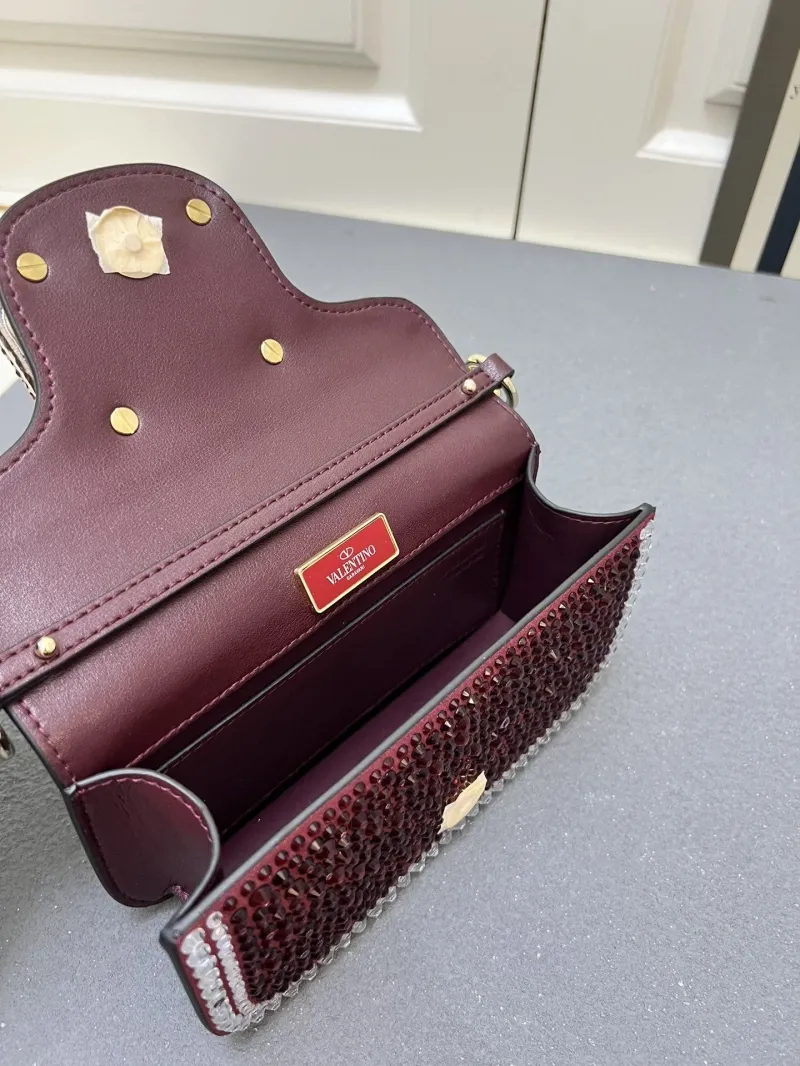 Valentino Burgundy Crystal Embellished Satchel Bag 1V5022 - Image 8