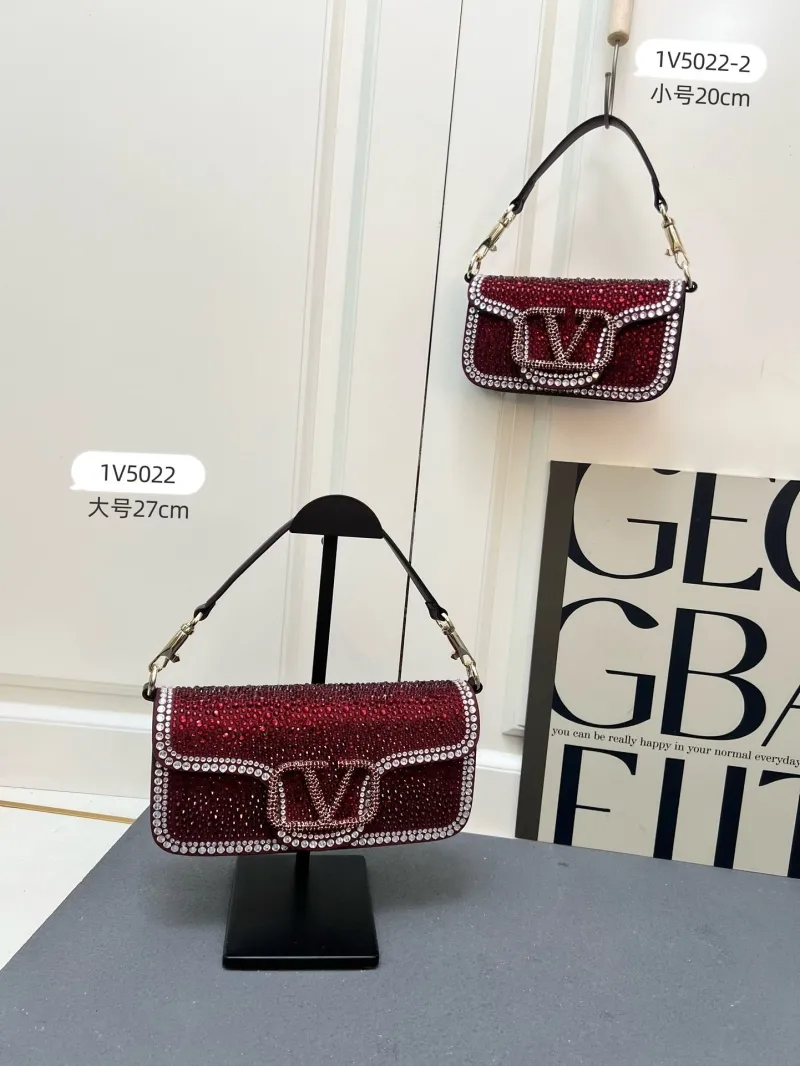 Valentino Burgundy Crystal Embellished Satchel Bag 1V5022 - Image 9