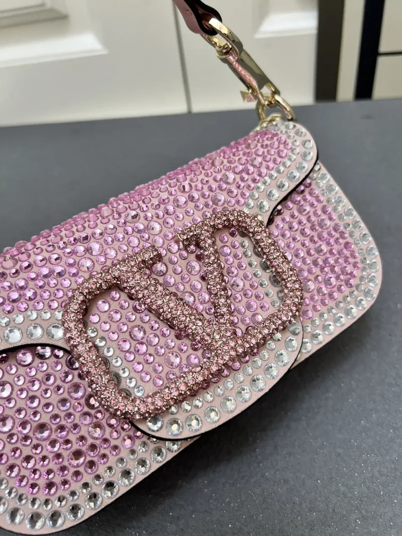 Valentino Pink Crystal Embellished Shoulder Satchel Bag 1V5022 - Image 3