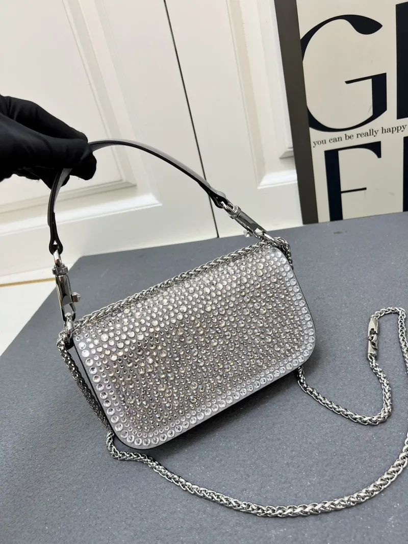Valentino Gray Crystal Chain Satchel Bag 1V5022 - Image 3