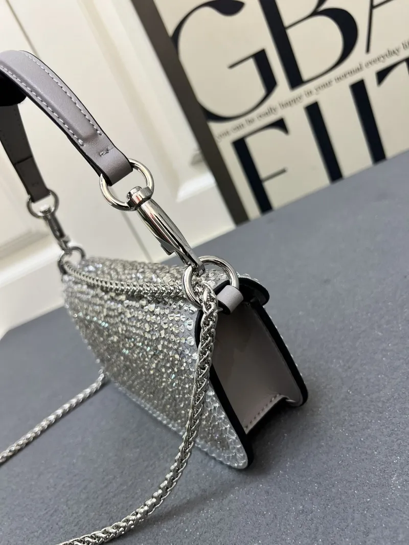 Valentino Gray Crystal Chain Satchel Bag 1V5022 - Image 4
