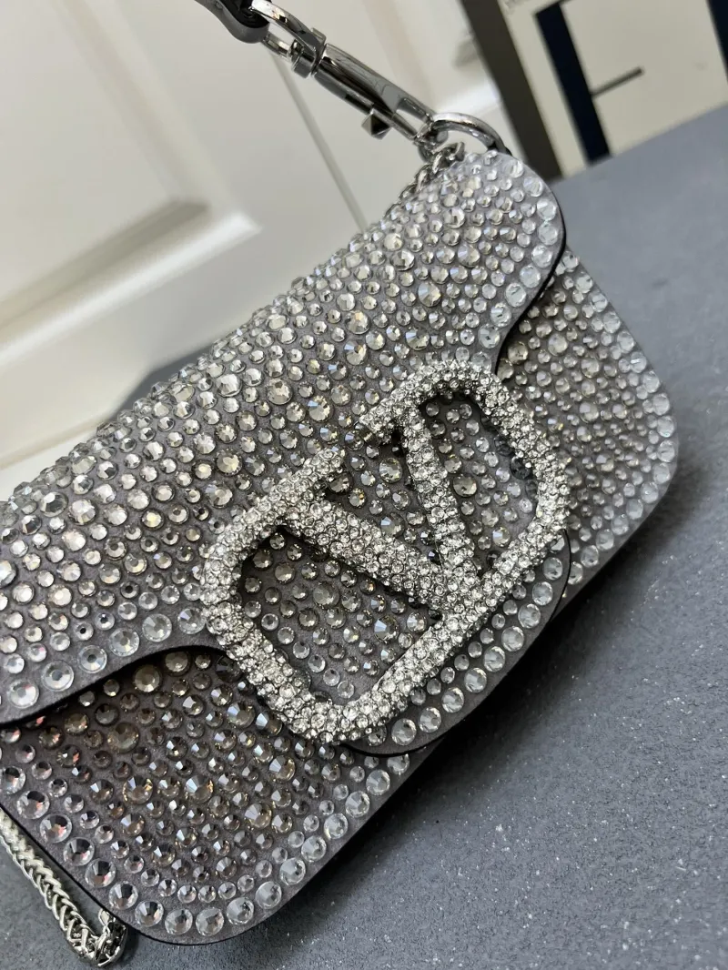 Valentino Gray Crystal Chain Satchel Bag 1V5022 - Image 5