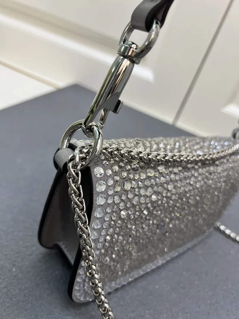 Valentino Gray Crystal Chain Satchel Bag 1V5022 - Image 6