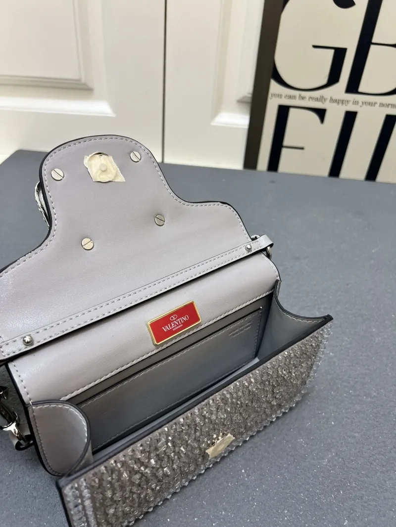 Valentino Gray Crystal Chain Satchel Bag 1V5022 - Image 8