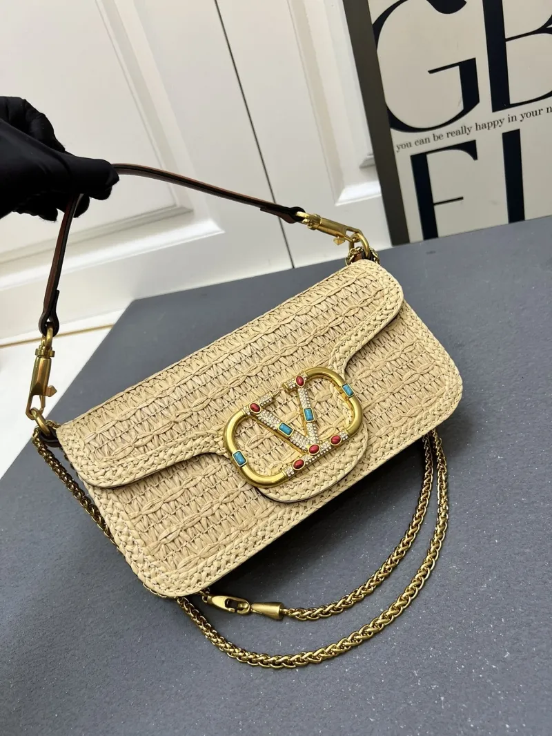 Valentino Beige Woven Straw Shoulder Satchel Bag - Image 3