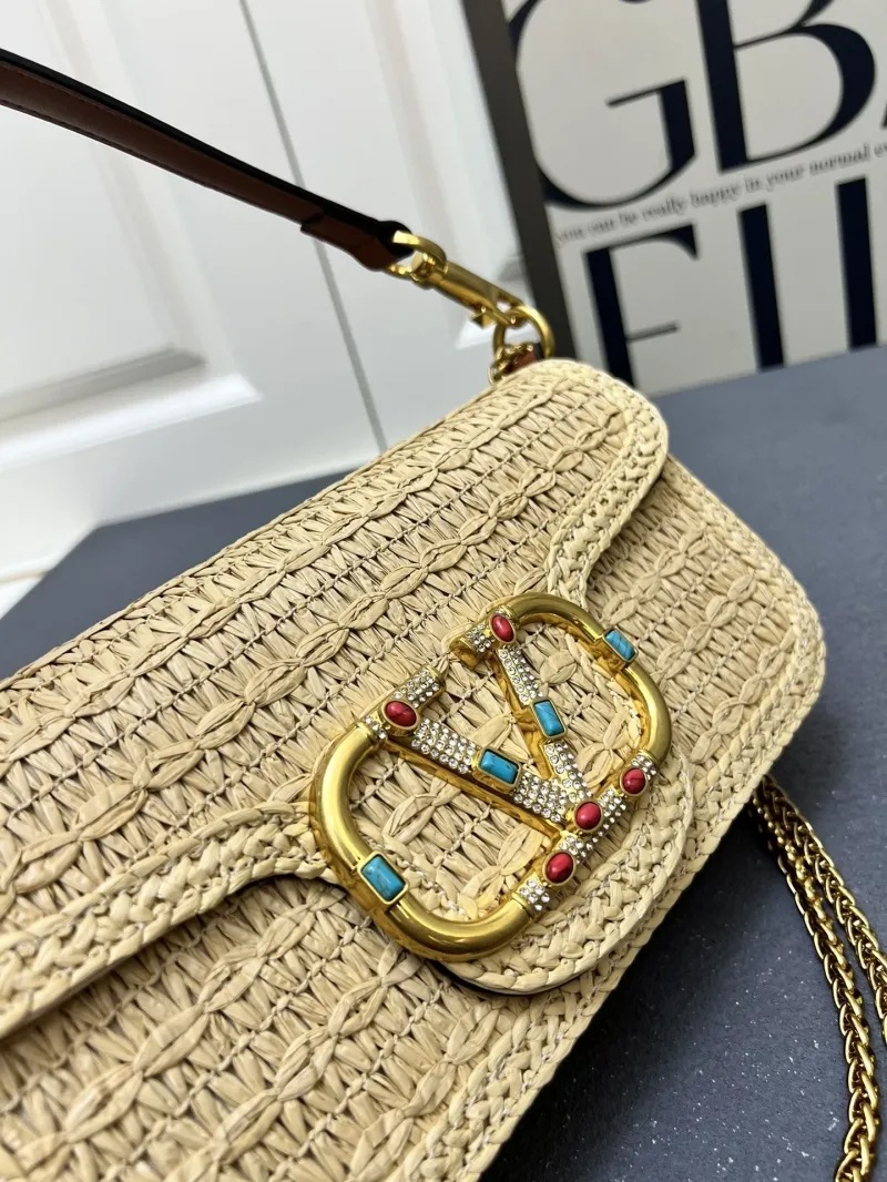 Valentino Beige Woven Straw Shoulder Satchel Bag - Image 5