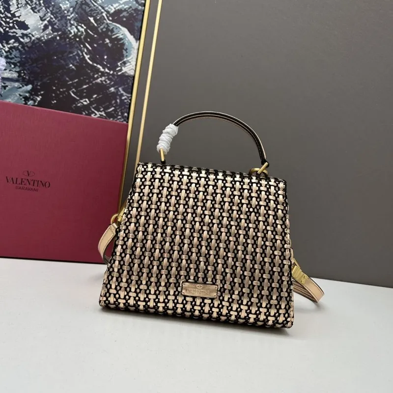 Valentino 23234 Gold Woven Satchel Crossbody Bag - Image 3